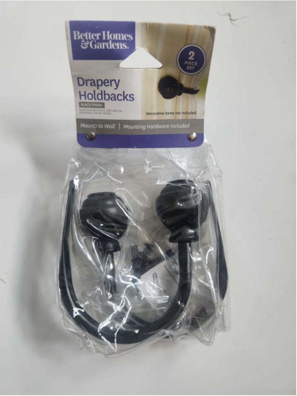 Better Homes & Gardens Black Drapery Holdbacks, One Size Set of 2, NIB